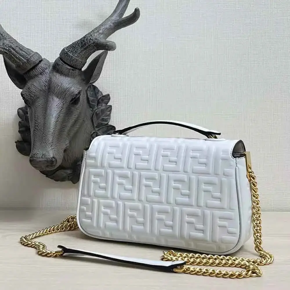 Baguette Chain Midi Light gray leather bag - image 2