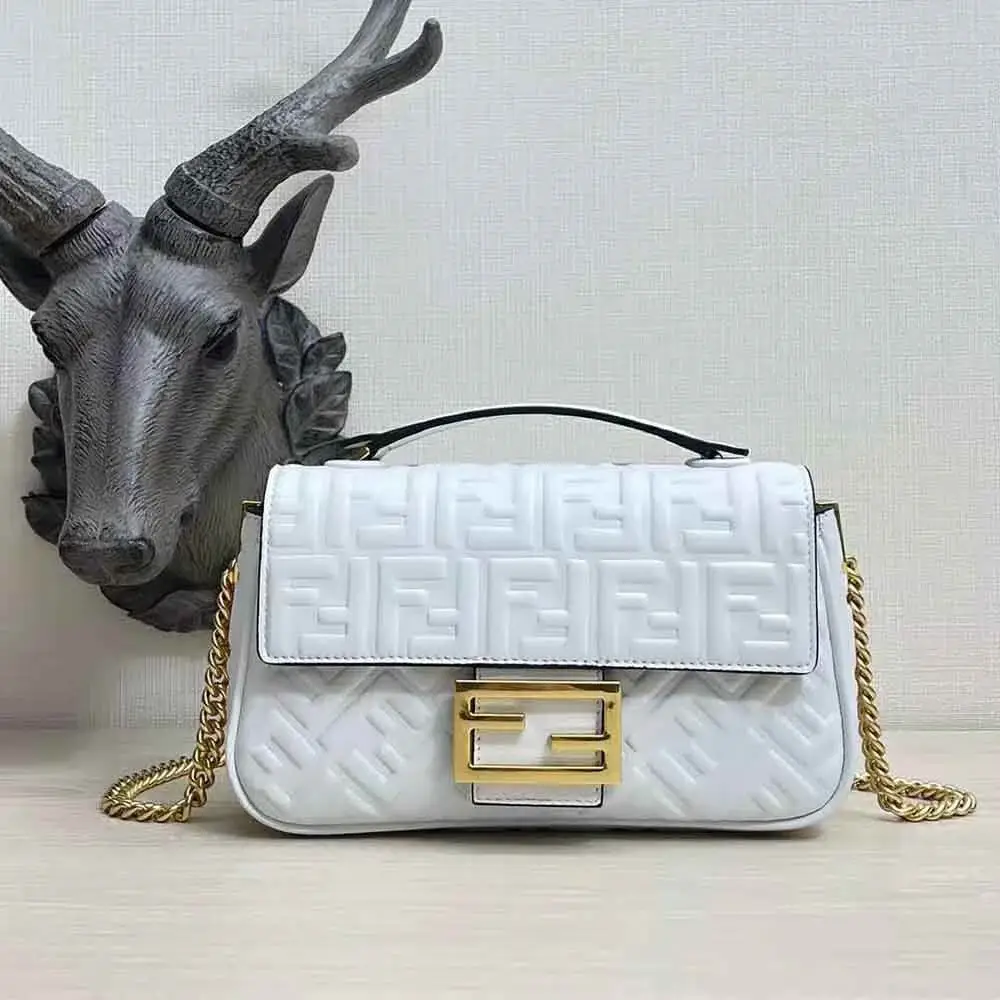Baguette Chain Midi Light gray leather bag - image 4