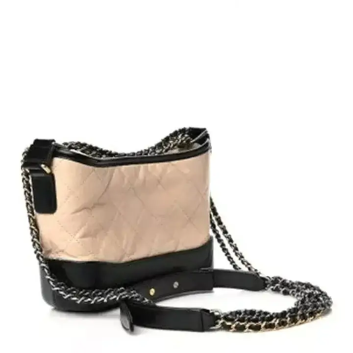 CC Aged Calfskin Quilted Small Gabrielle Hobo Beige Black - image 4