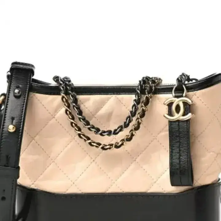 CC Aged Calfskin Quilted Small Gabrielle Hobo Beige Black - image 2