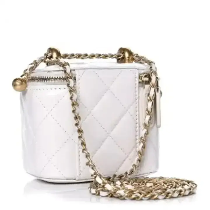 CC Calfskin Quilted Mini Perfect Fit Vanity Case With Chain White - image 3