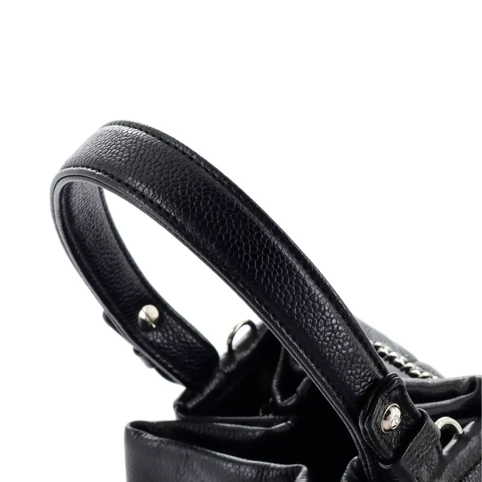 CC Chain Drawstring Bucket Bag Quilted Caviar Small 23*23*13 cm - image 3