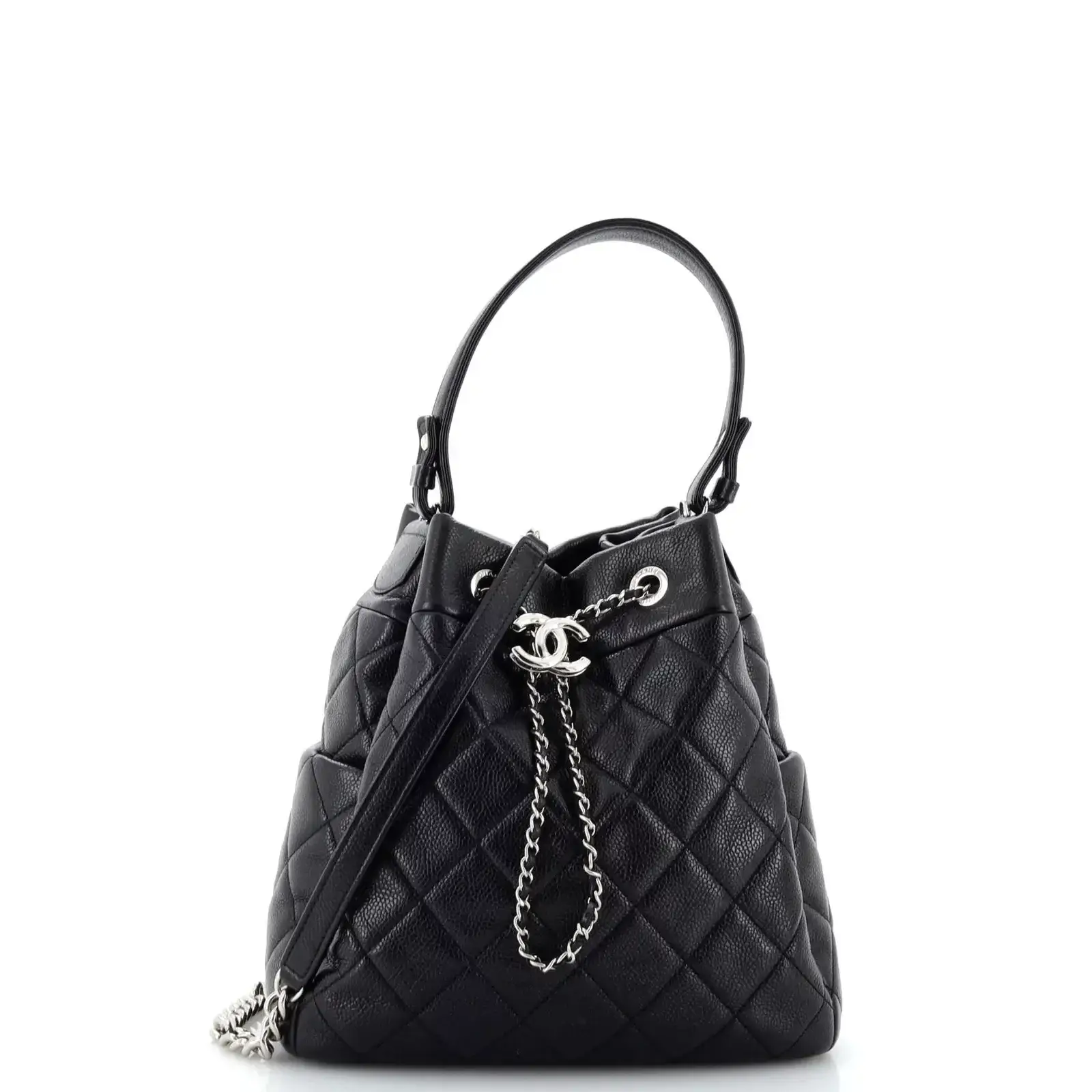 CC Chain Drawstring Bucket Bag Quilted Caviar Small 23*23*13 cm - image 2