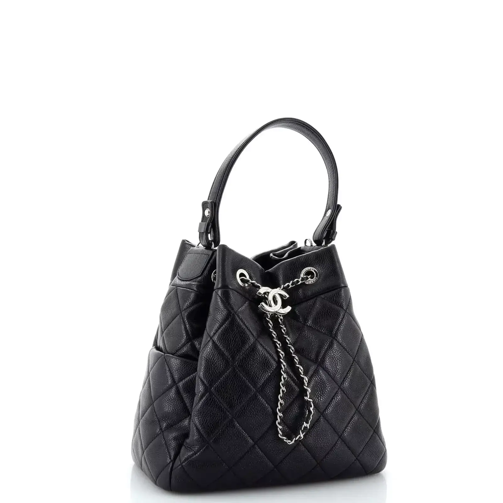 CC Chain Drawstring Bucket Bag Quilted Caviar Small 23*23*13 cm - image 6