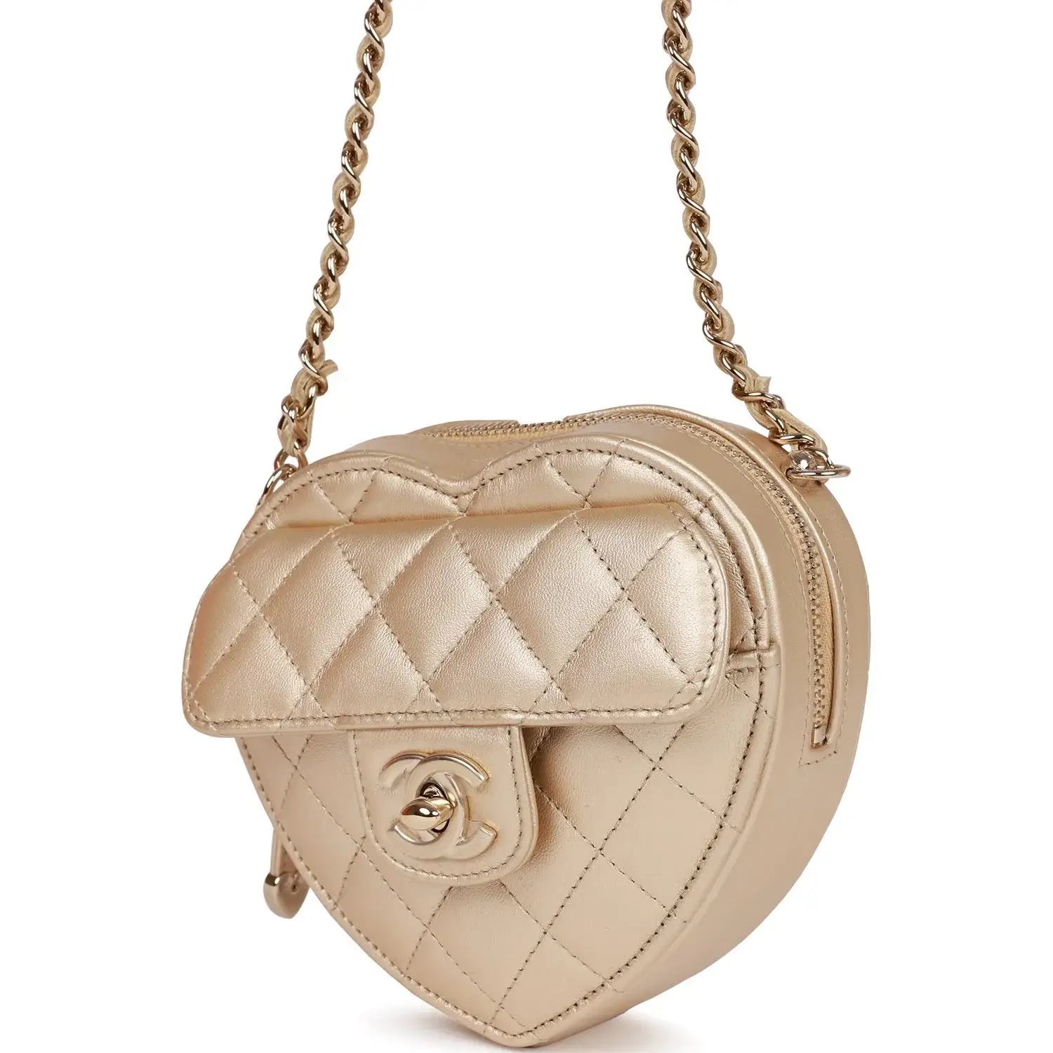 CC In Love Heart Clutch with Chain Gold Lambskin Light Gold - image 4