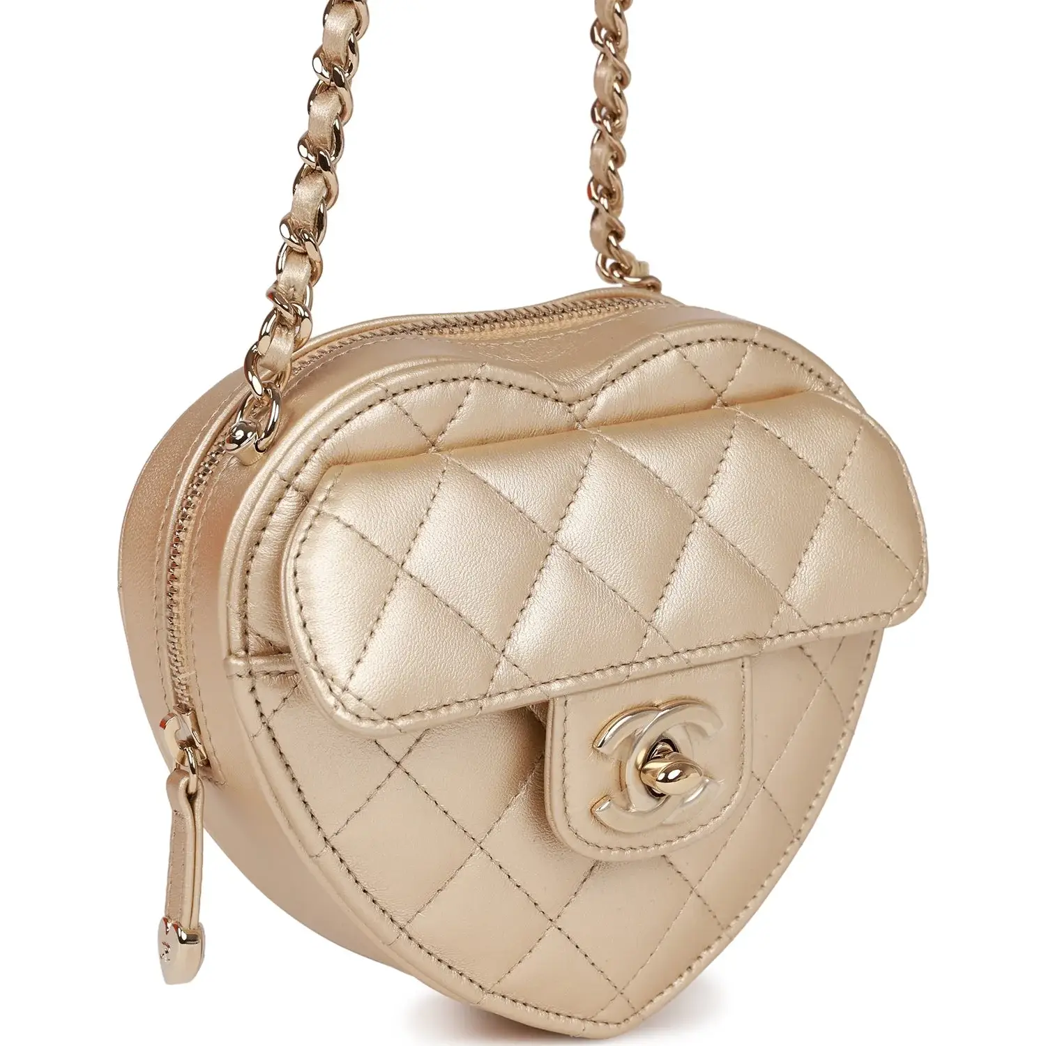 CC In Love Heart Clutch with Chain Gold Lambskin Light Gold - image 7