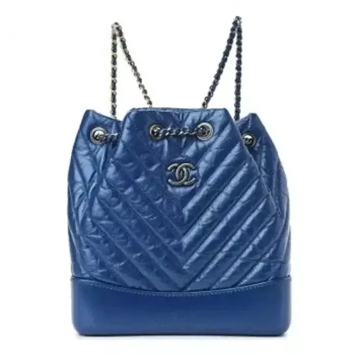 CC Iridescent Aged Calfskin Chevron Quilted Small Gabrielle Backpack Blue - image 2