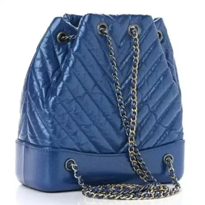 CC Iridescent Aged Calfskin Chevron Quilted Small Gabrielle Backpack Blue - image 3