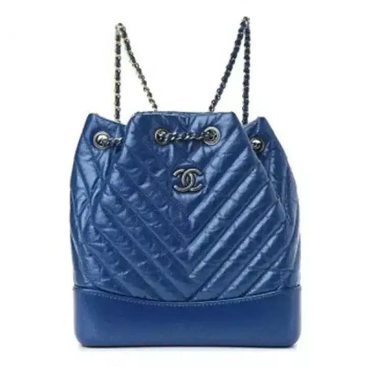 CC Iridescent Aged Calfskin Chevron Quilted Small Gabrielle Backpack Blue - image 1