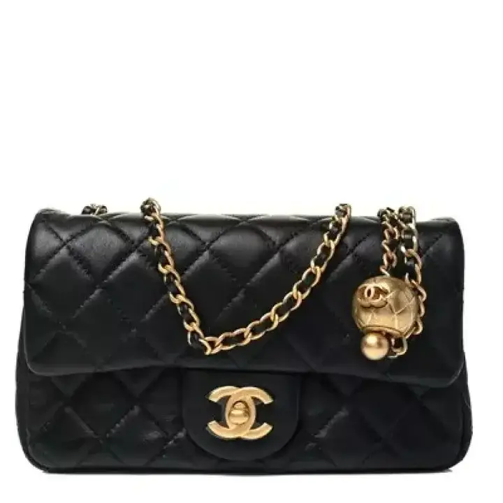 CC Lambskin Quilted CC Pearl Crush Mini Rectangular Flap Black - image 2