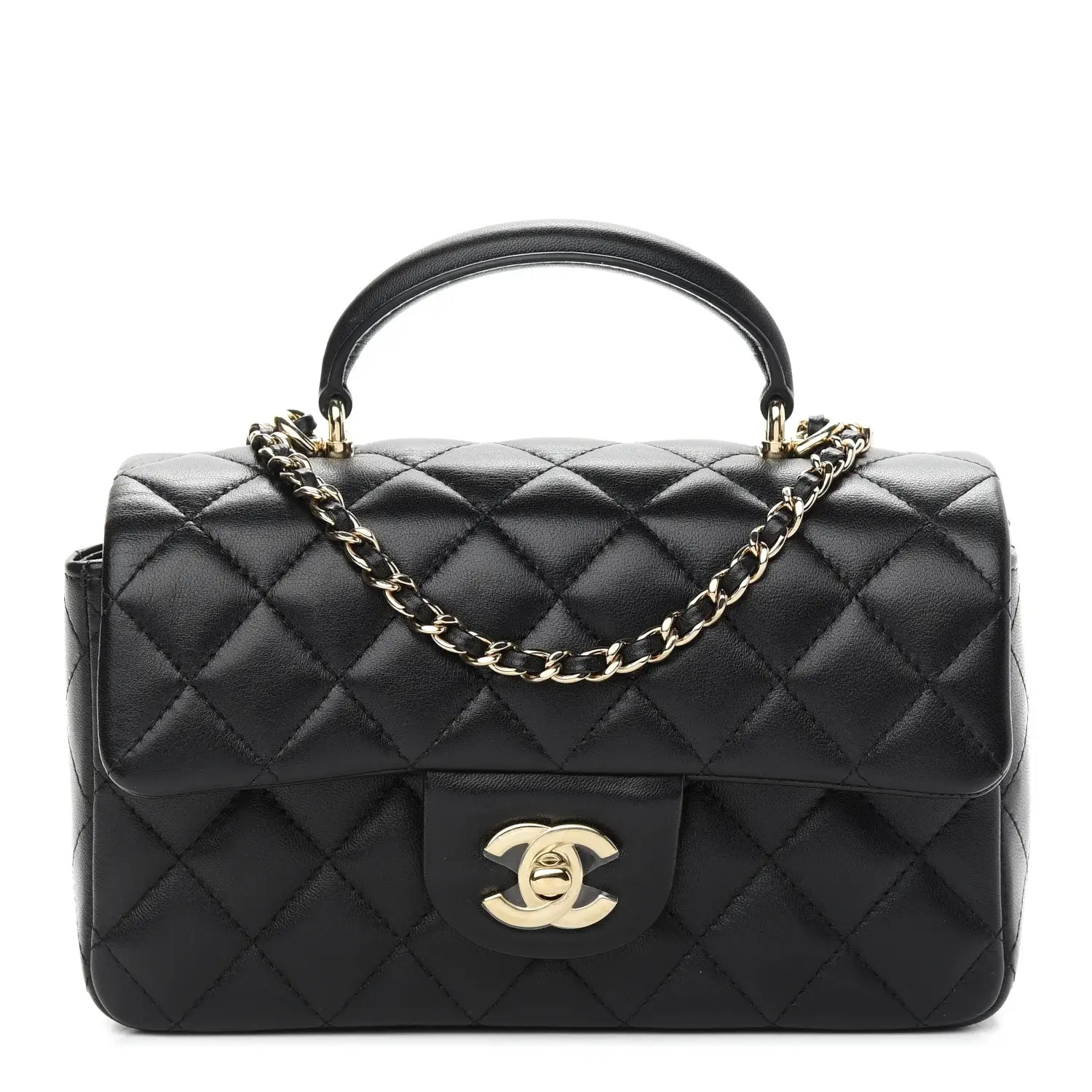 CC Lambskin Quilted Mini Top Handle Rectangular Flap in Black - image 7