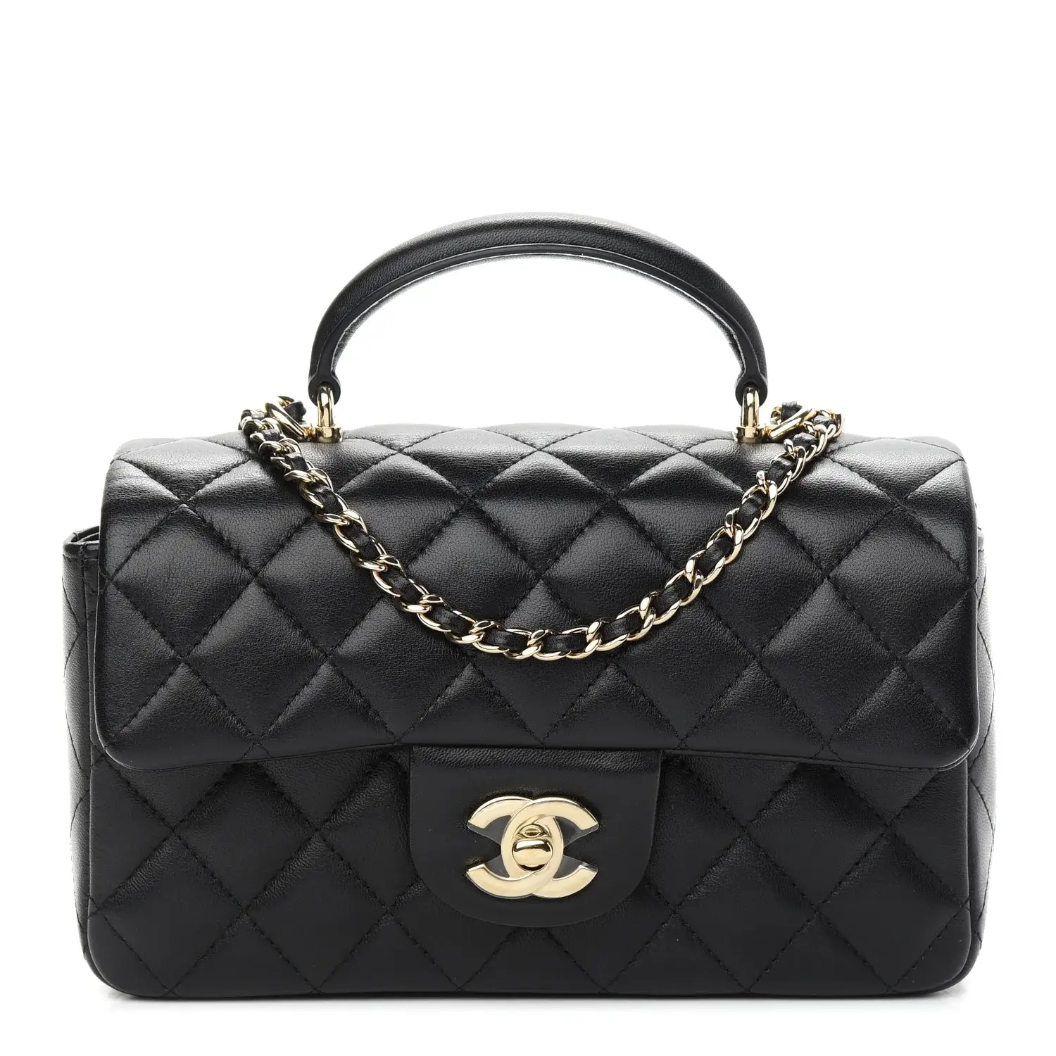 CC Lambskin Quilted Mini Top Handle Rectangular Flap in Black - image 1