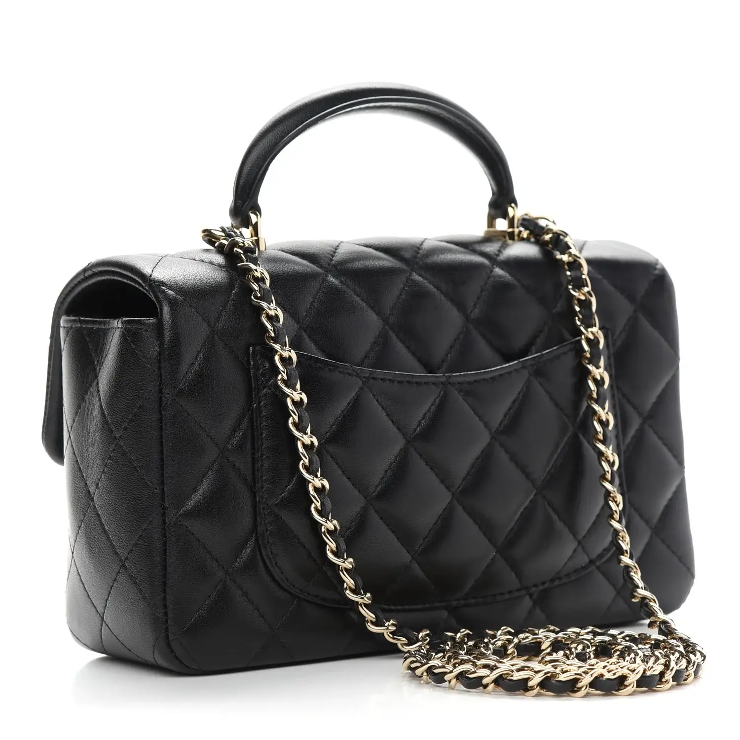 CC Lambskin Quilted Mini Top Handle Rectangular Flap in Black - image 5
