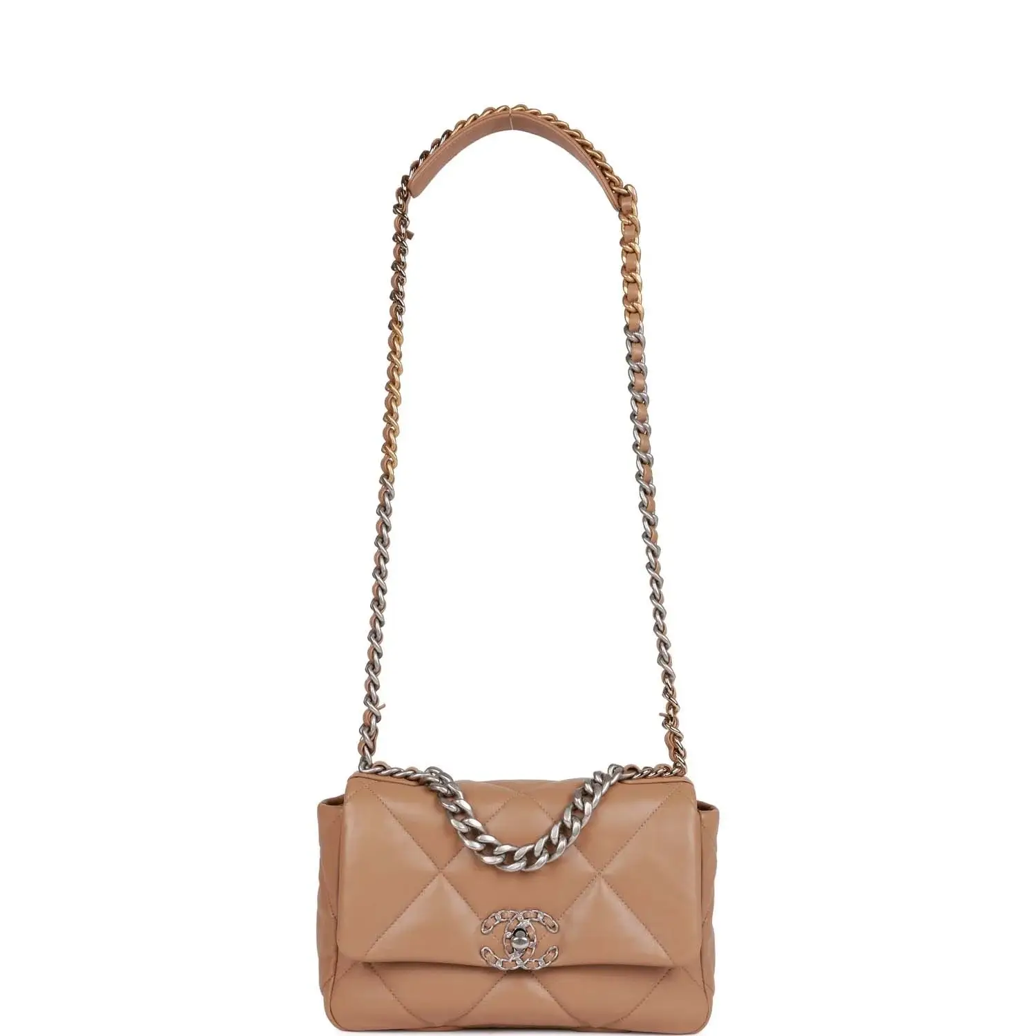 CC Medium 19 Flap Bag Beige Calfskin Mixed Hardware - image 4