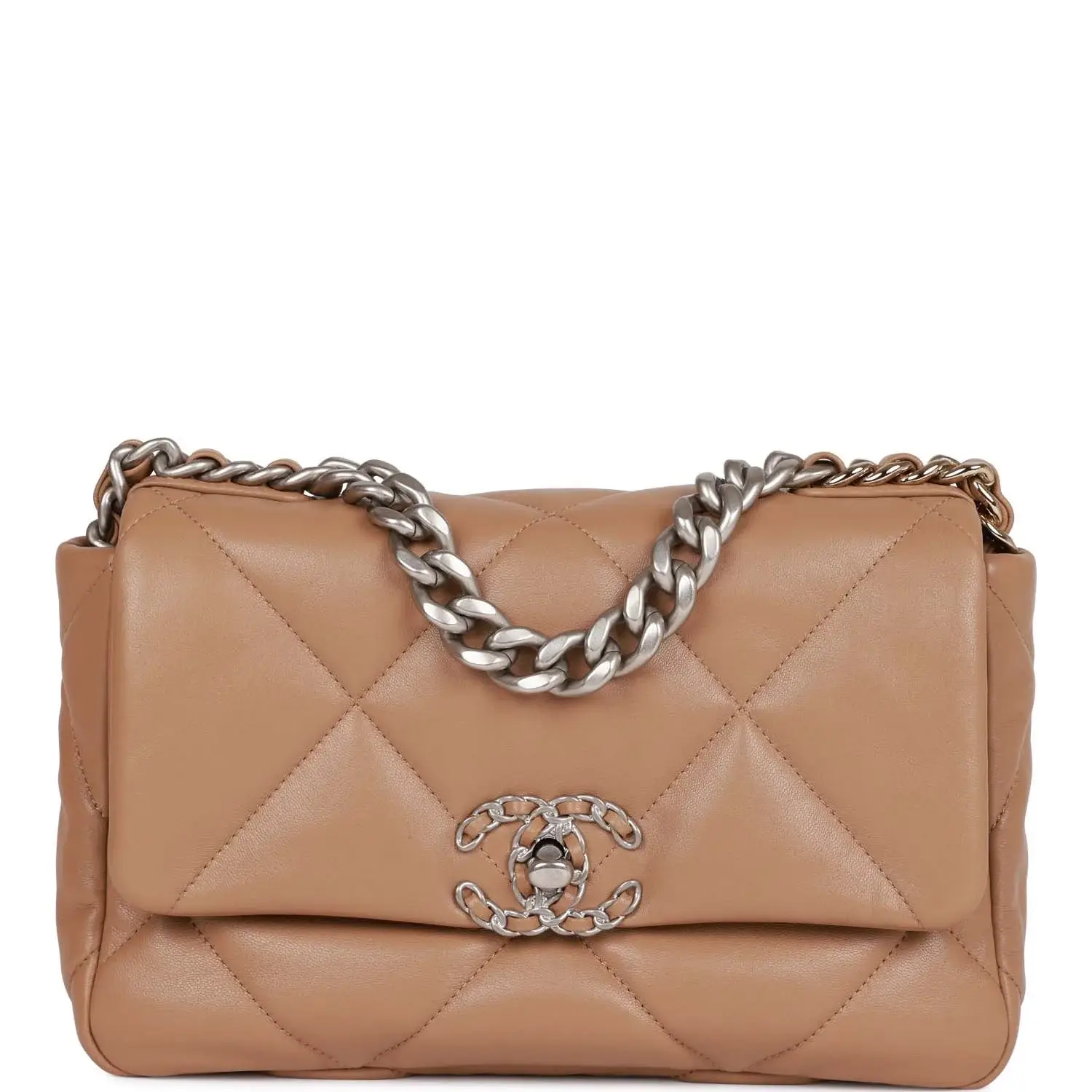 CC Medium 19 Flap Bag Beige Calfskin Mixed Hardware - image 7