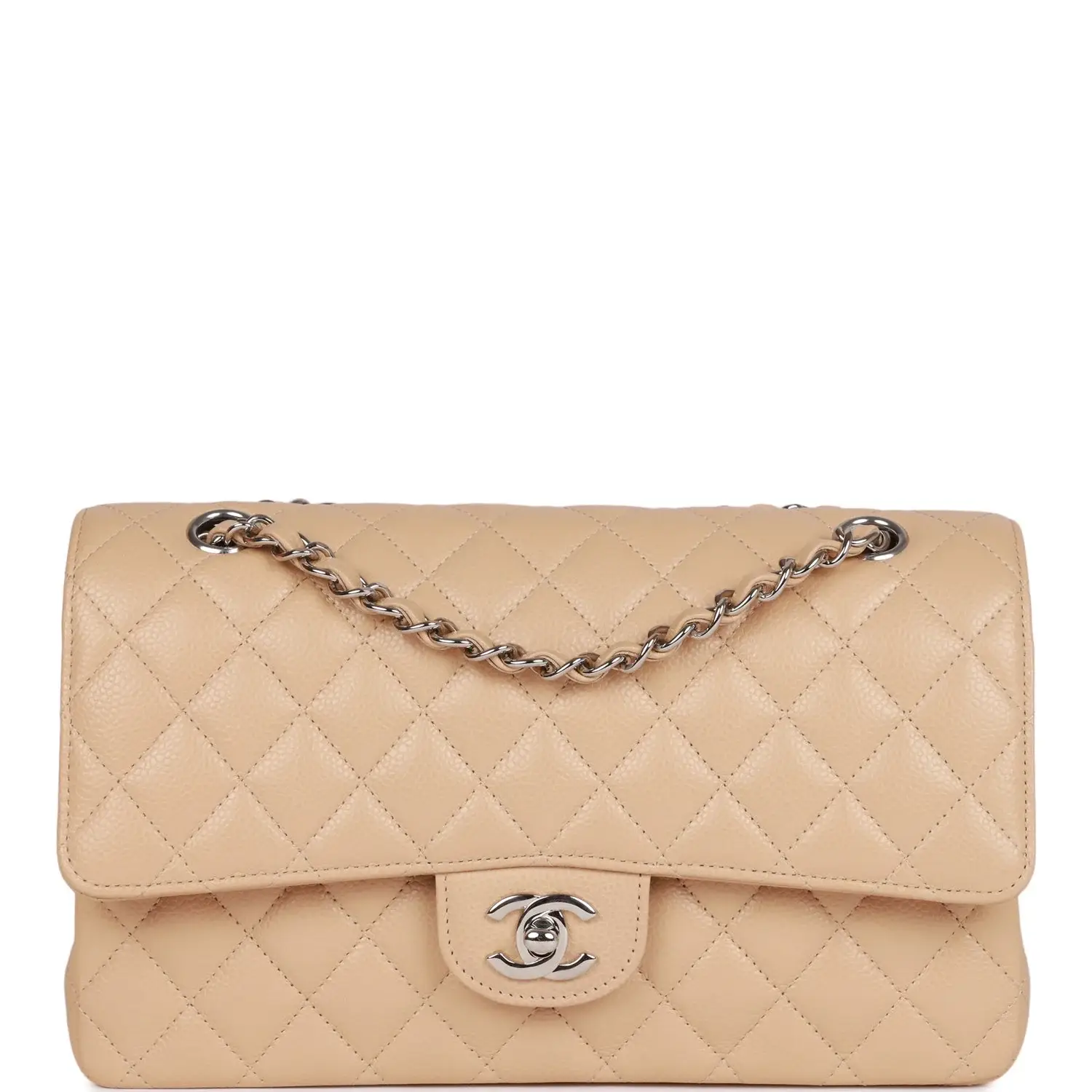 CC Medium Classic Double Flap Bag Beige Caviar Silver Hardware - image 1