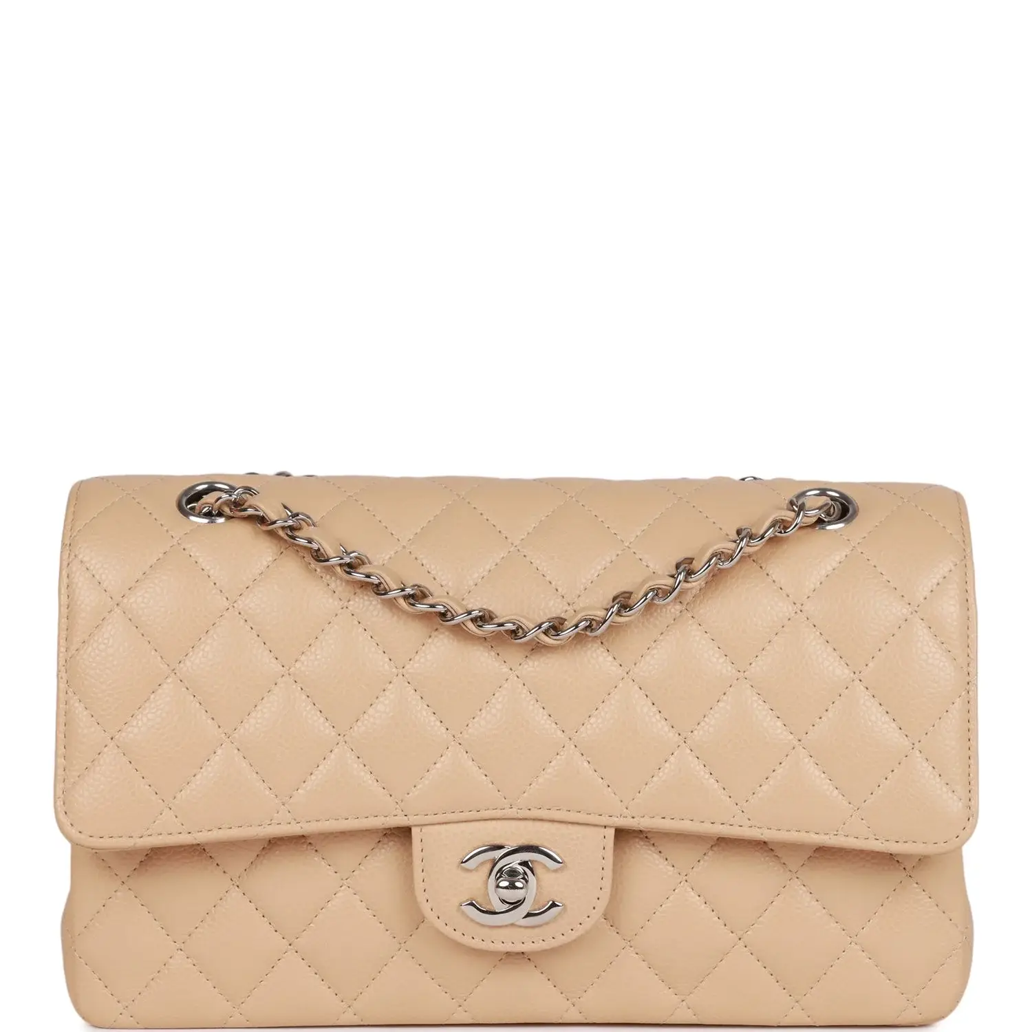 CC Medium Classic Double Flap Bag Beige Caviar Silver Hardware - image 6
