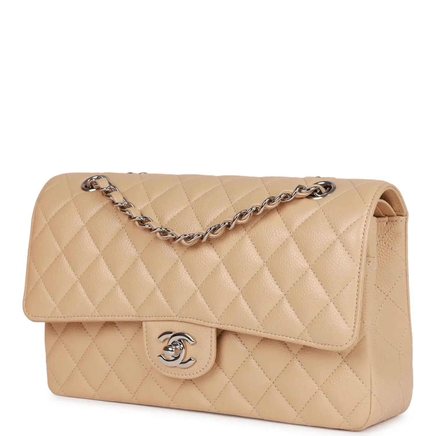 CC Medium Classic Double Flap Bag Beige Caviar Silver Hardware - image 8