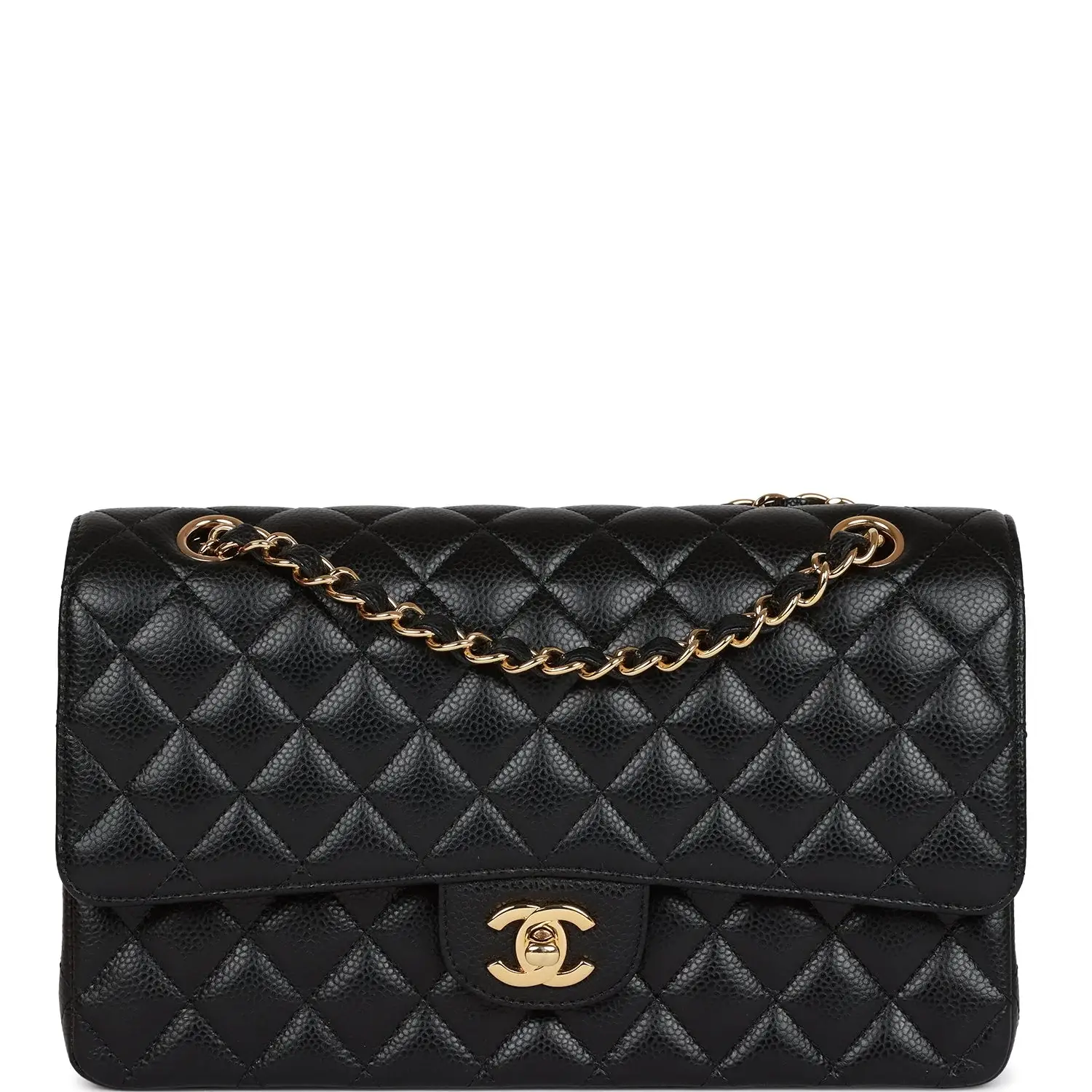 CC Medium Classic Double Flap Bag Black Caviar Gold Hardware - image 1