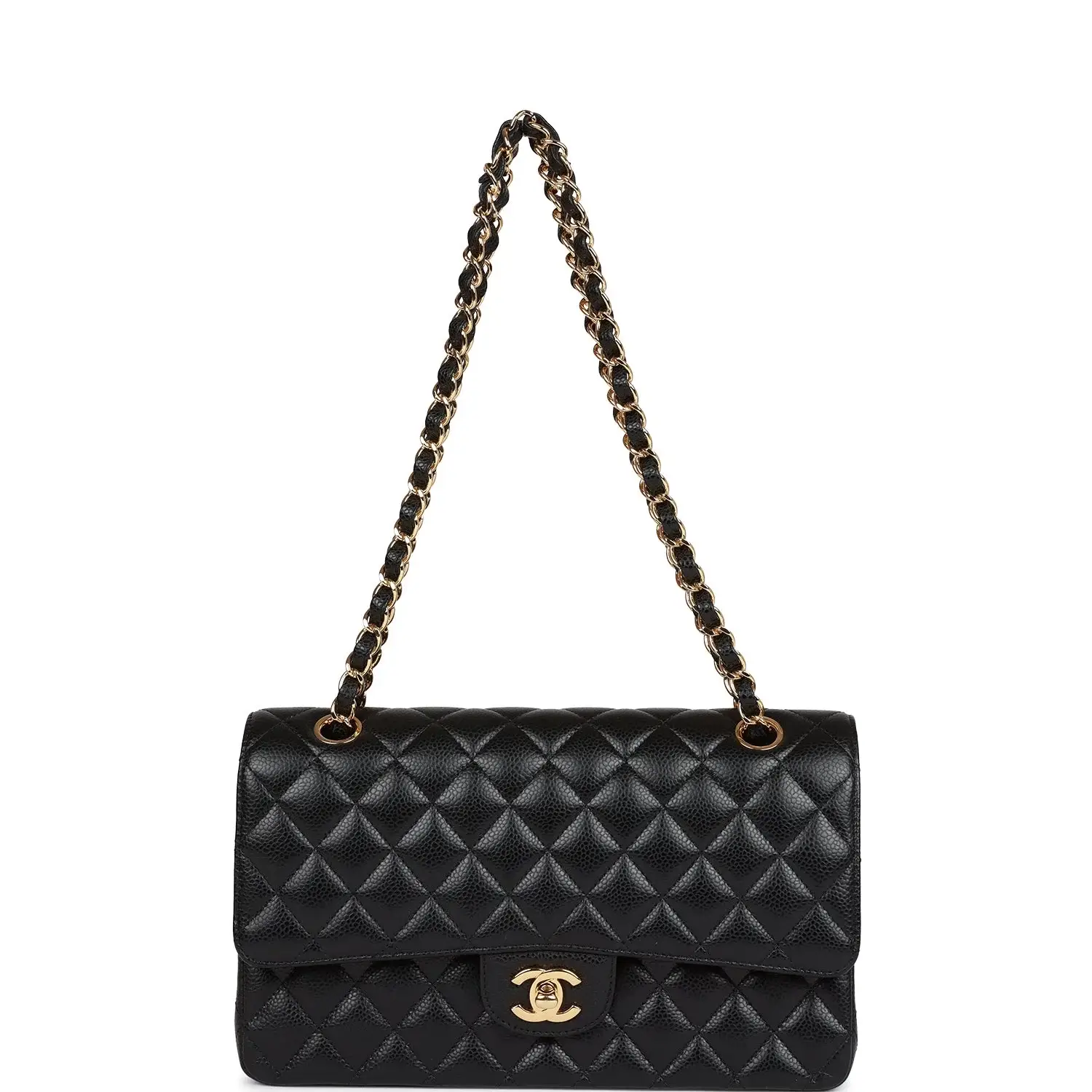 CC Medium Classic Double Flap Bag Black Caviar Gold Hardware - image 3