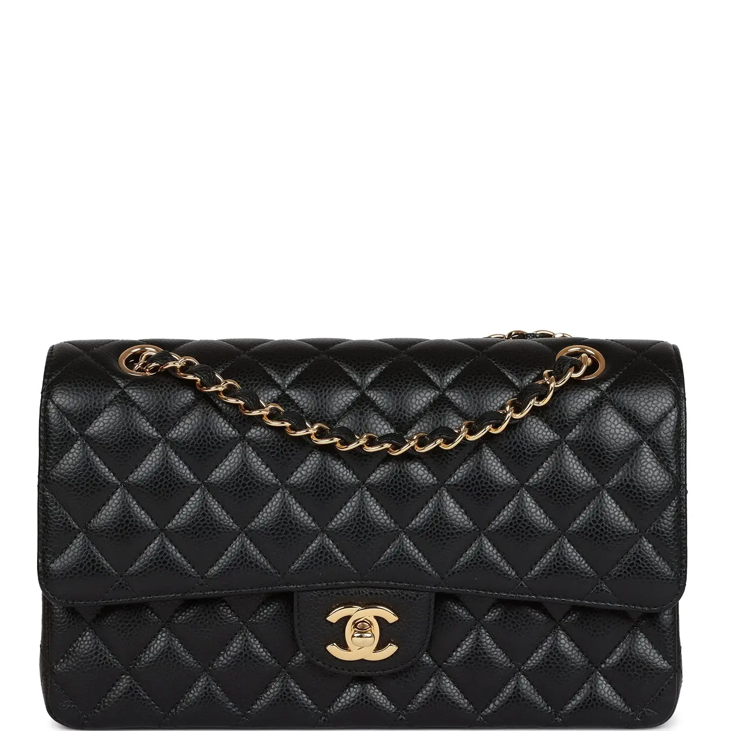 CC Medium Classic Double Flap Bag Black Caviar Gold Hardware - image 7
