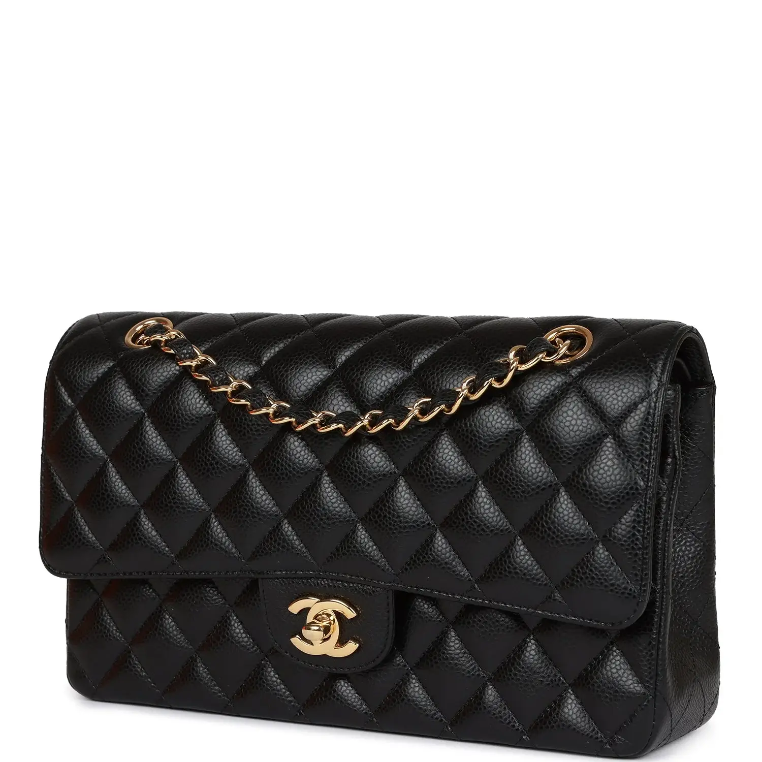 CC Medium Classic Double Flap Bag Black Caviar Gold Hardware - image 8
