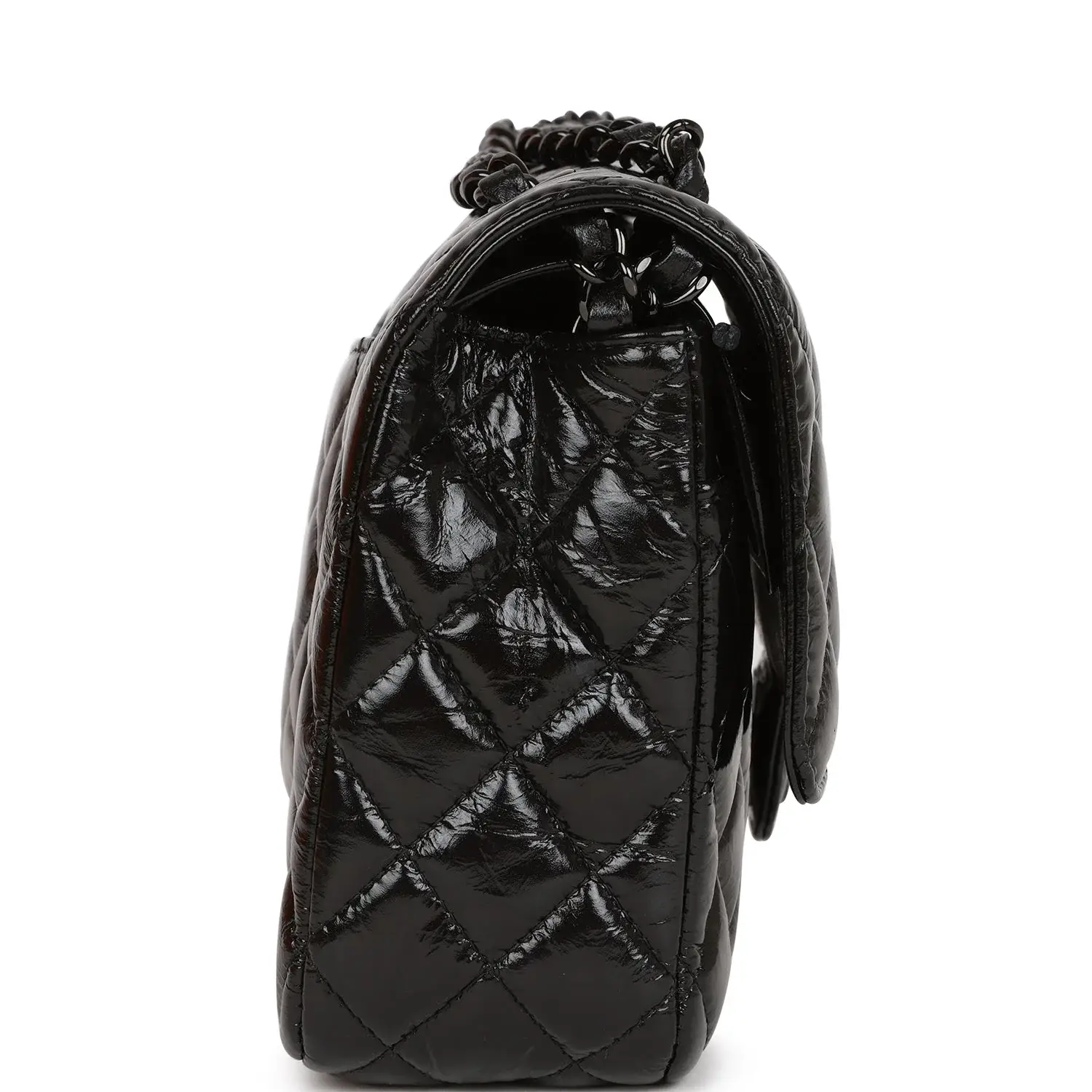 CC Medium Classic Double Flap Bag SO Black Crumpled Calfskin Black Hardware - image 7