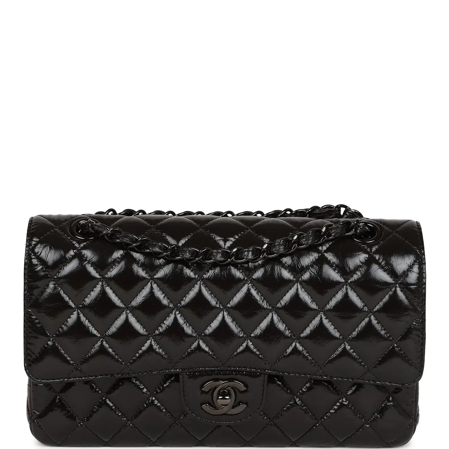 CC Medium Classic Double Flap Bag SO Black Crumpled Calfskin Black Hardware - image 4