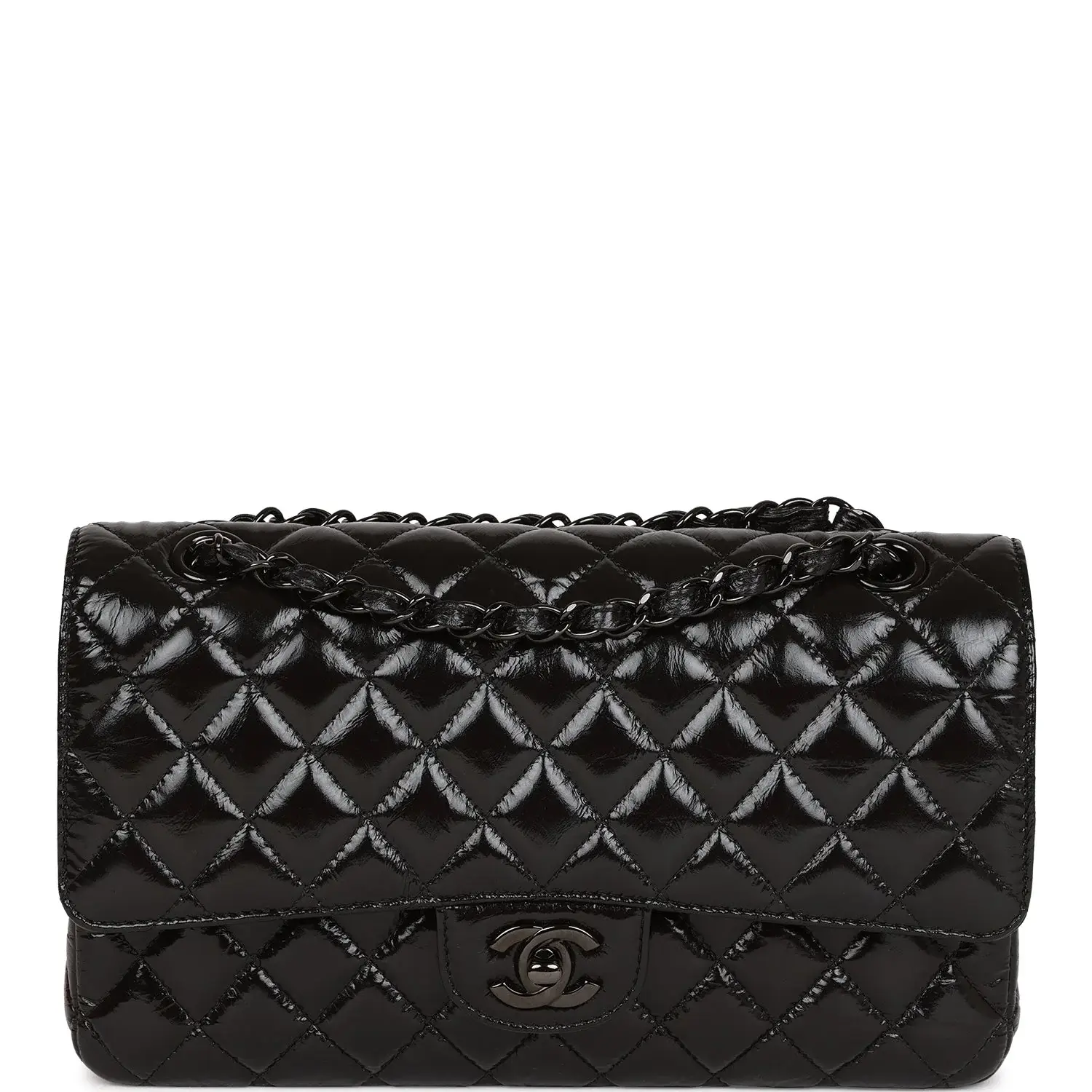 CC Medium Classic Double Flap Bag SO Black Crumpled Calfskin Black Hardware - image 1