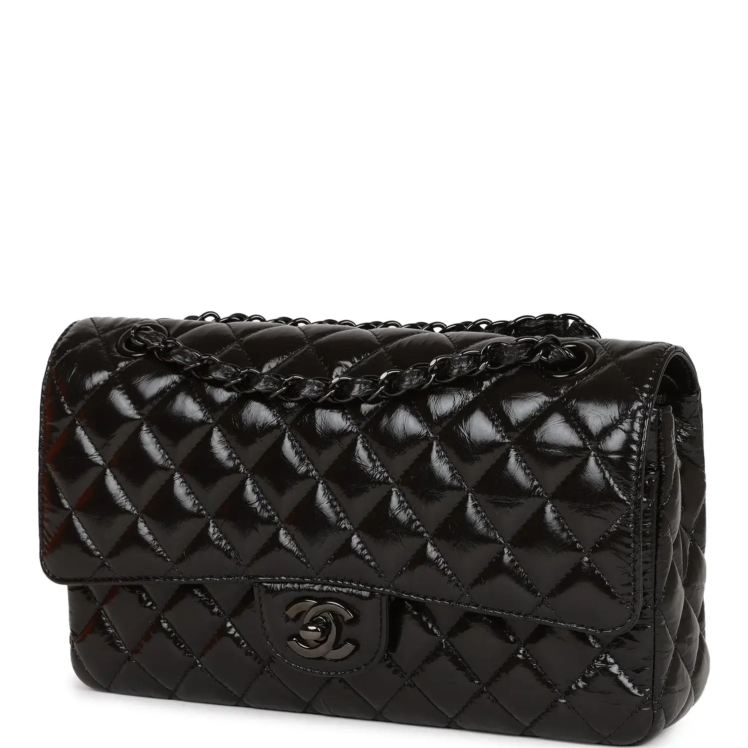 CC Medium Classic Double Flap Bag SO Black Crumpled Calfskin Black Hardware - image 3