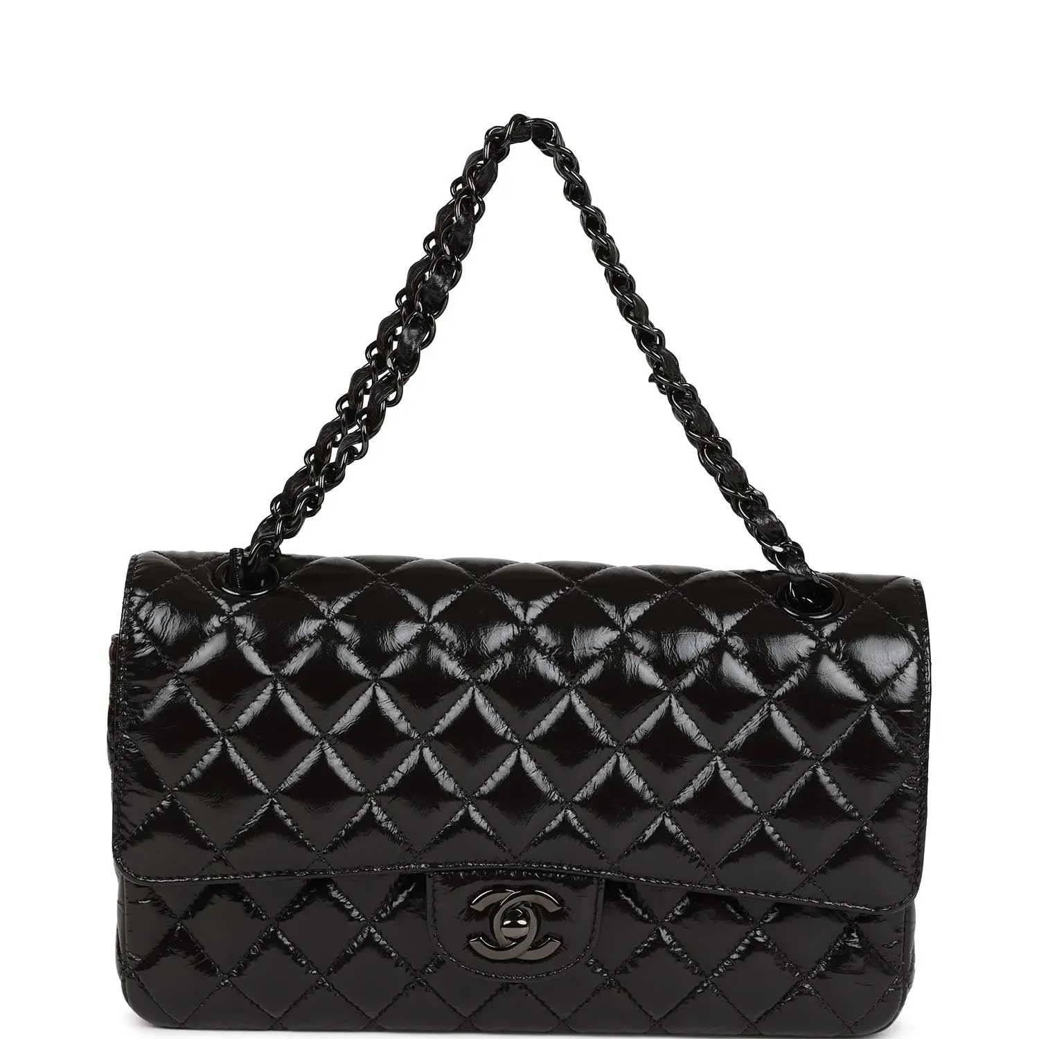 CC Medium Classic Double Flap Bag SO Black Crumpled Calfskin Black Hardware - image 5
