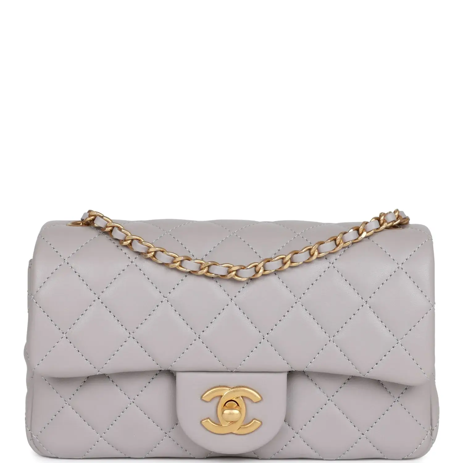 CC Pearl Crush Mini Rectangular Flap Bag Light Grey Lambskin Antique Gold Hardware - image 1