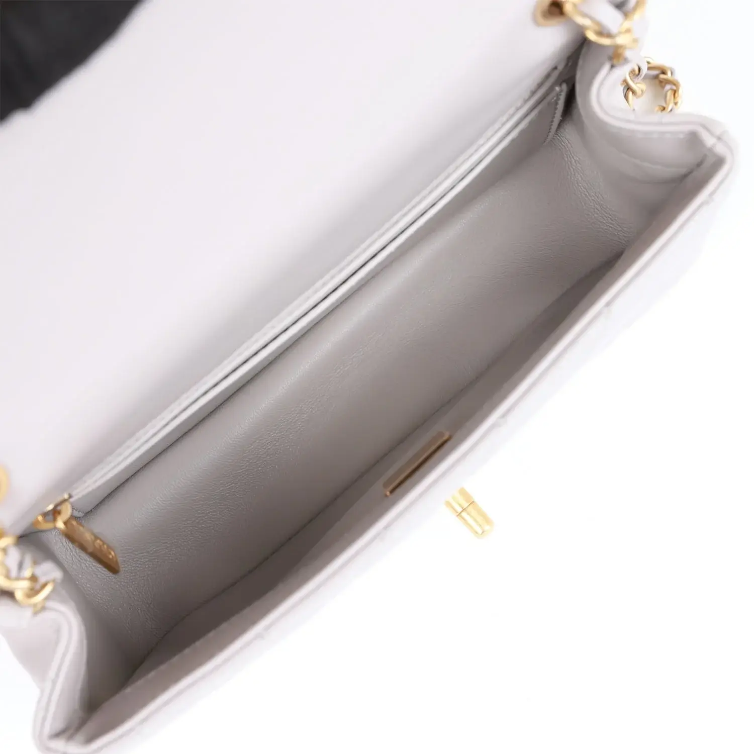 CC Pearl Crush Mini Rectangular Flap Bag Light Grey Lambskin Antique Gold Hardware - image 2