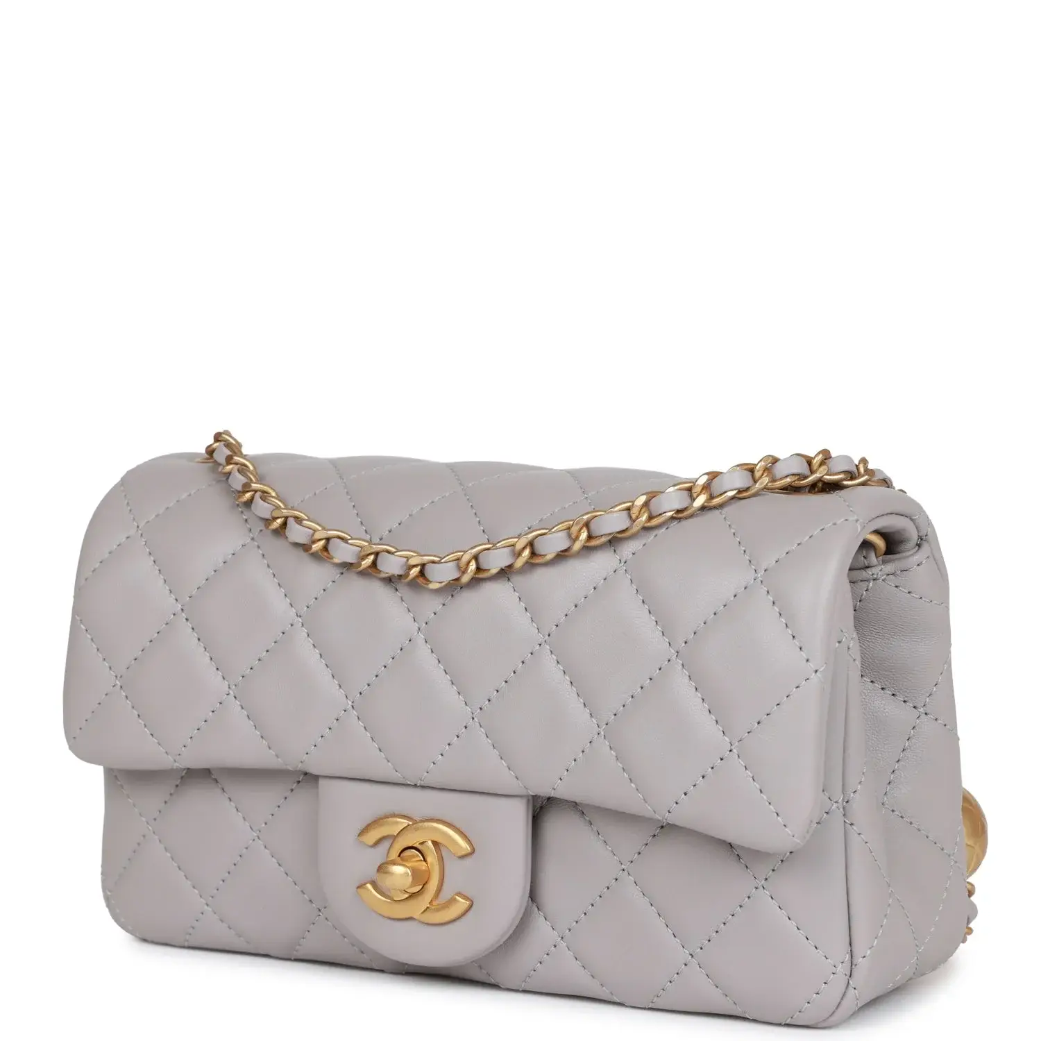 CC Pearl Crush Mini Rectangular Flap Bag Light Grey Lambskin Antique Gold Hardware - image 5