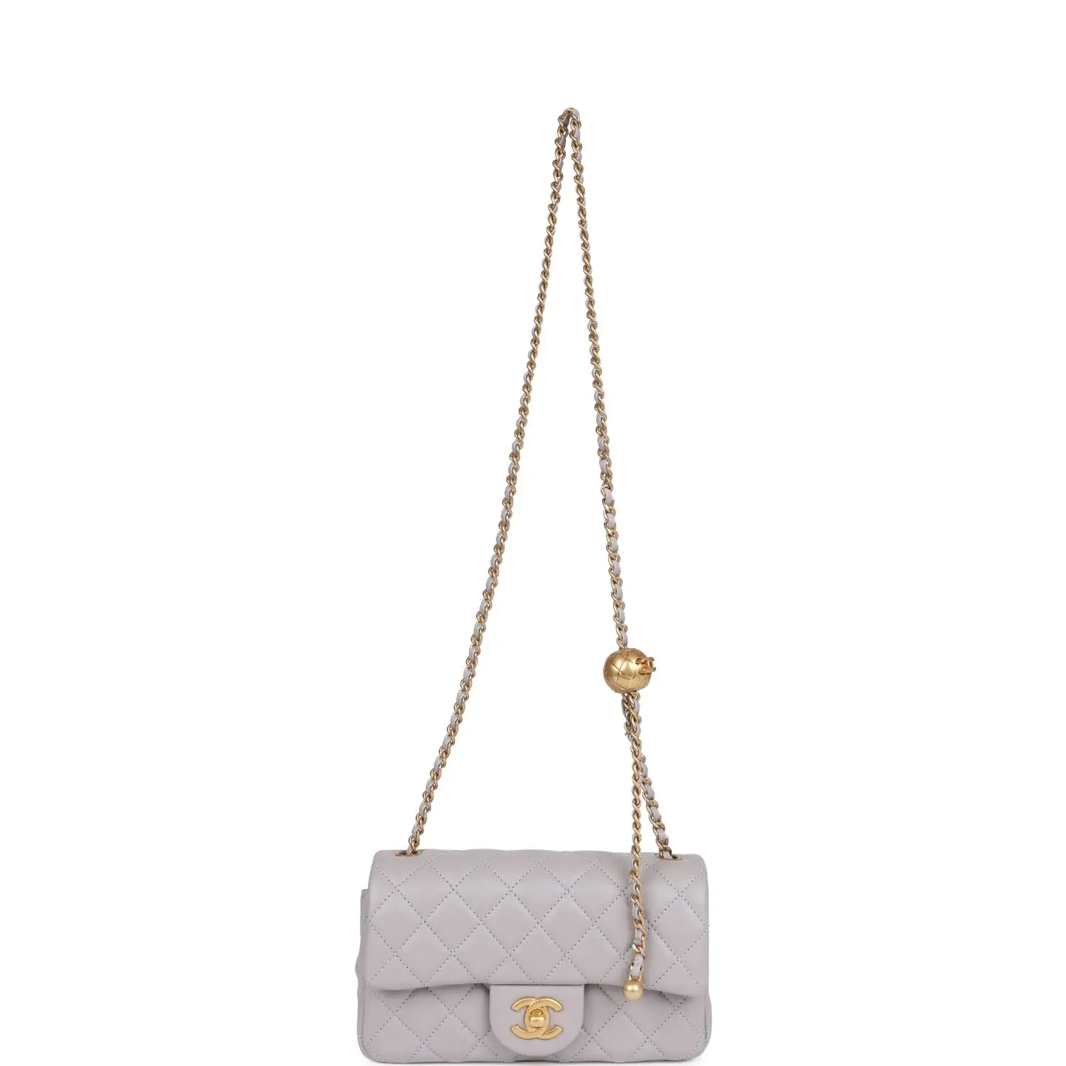 CC Pearl Crush Mini Rectangular Flap Bag Light Grey Lambskin Antique Gold Hardware - image 4