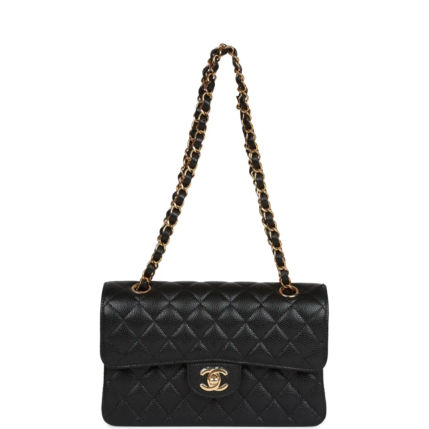 CC Small Classic Double Flap Black Caviar Gold Hardware - image 5