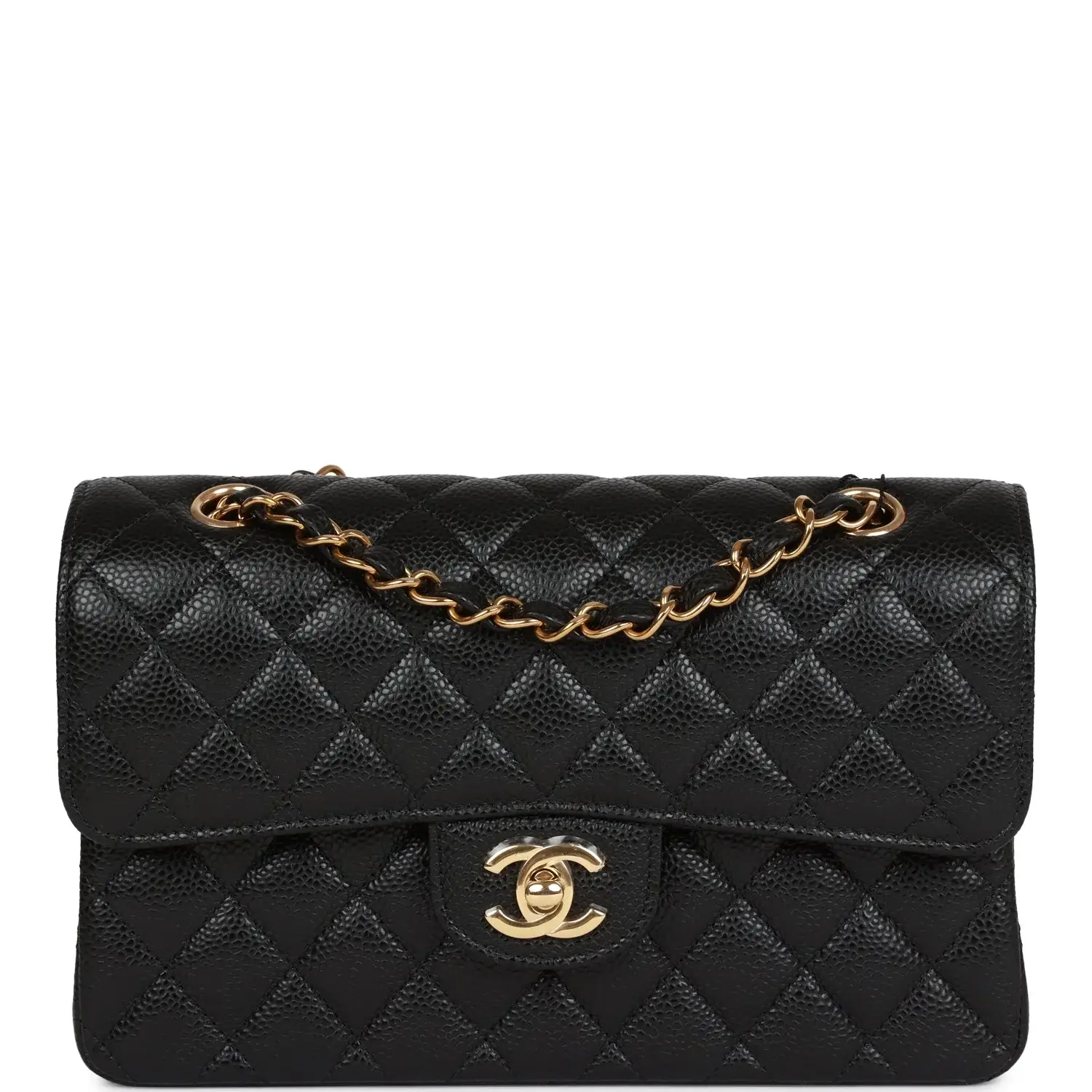 CC Small Classic Double Flap Black Caviar Gold Hardware - image 1