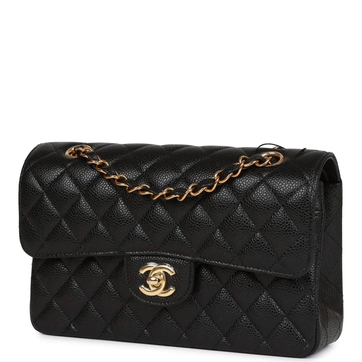 CC Small Classic Double Flap Black Caviar Gold Hardware - image 4