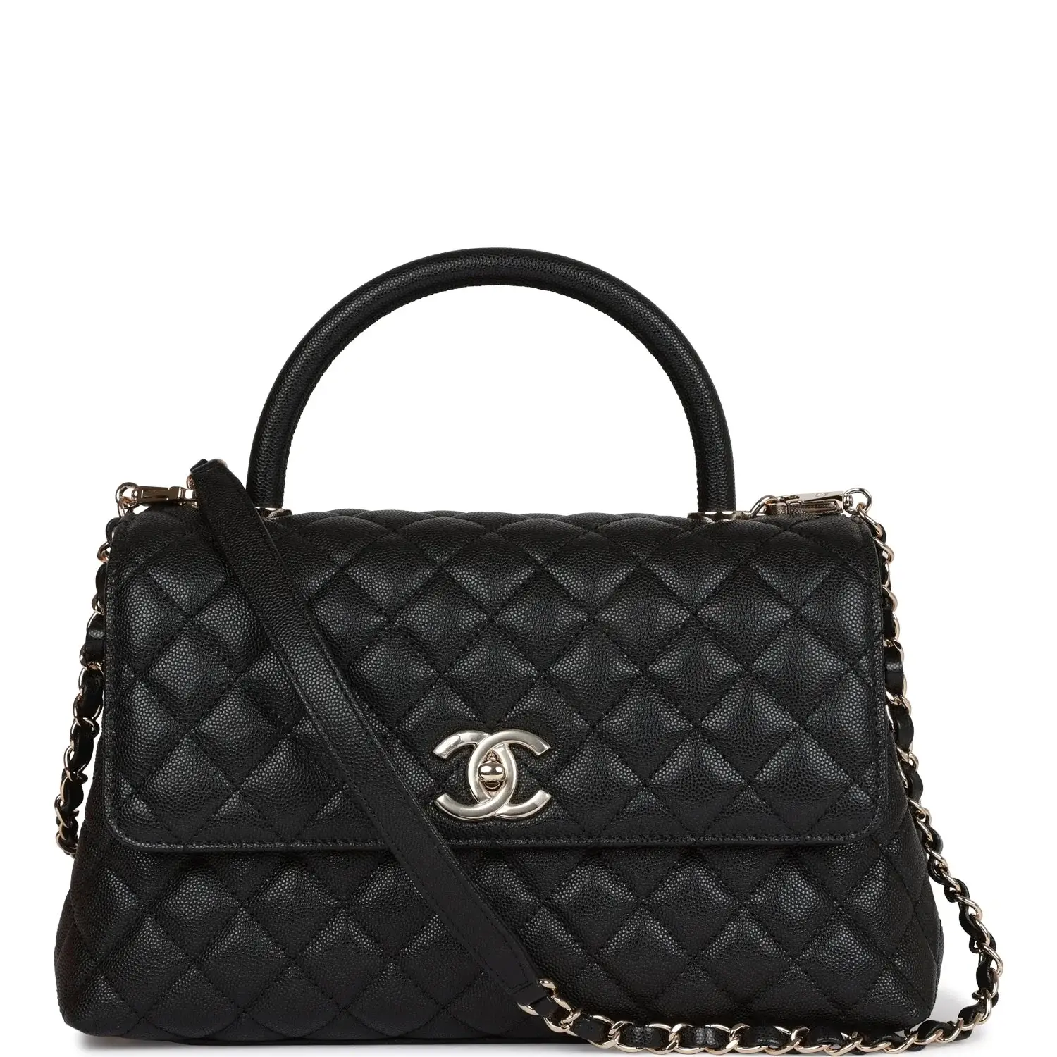 CC Small Coco Handle Flap Bag Black Caviar Light Gold Hardware - image 1