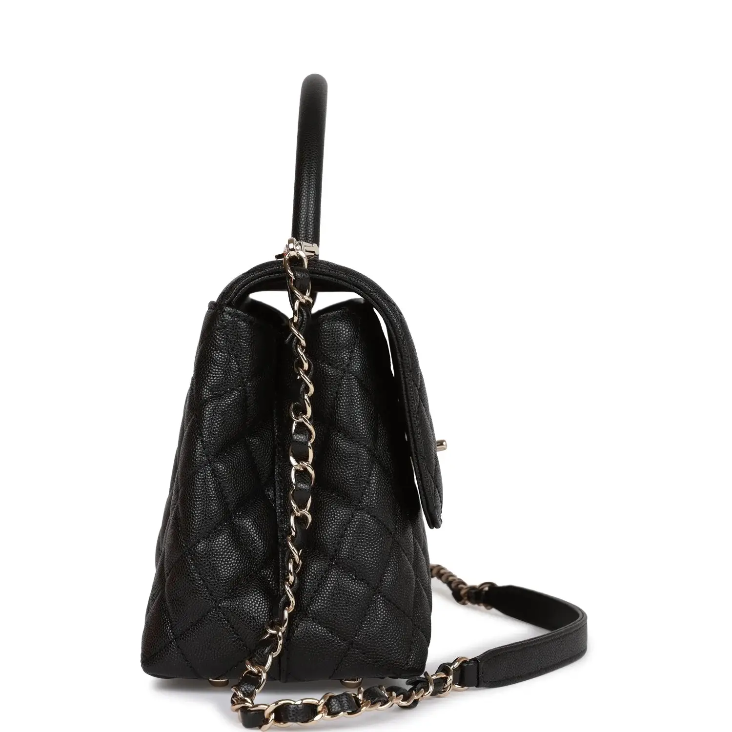 CC Small Coco Handle Flap Bag Black Caviar Light Gold Hardware - image 8