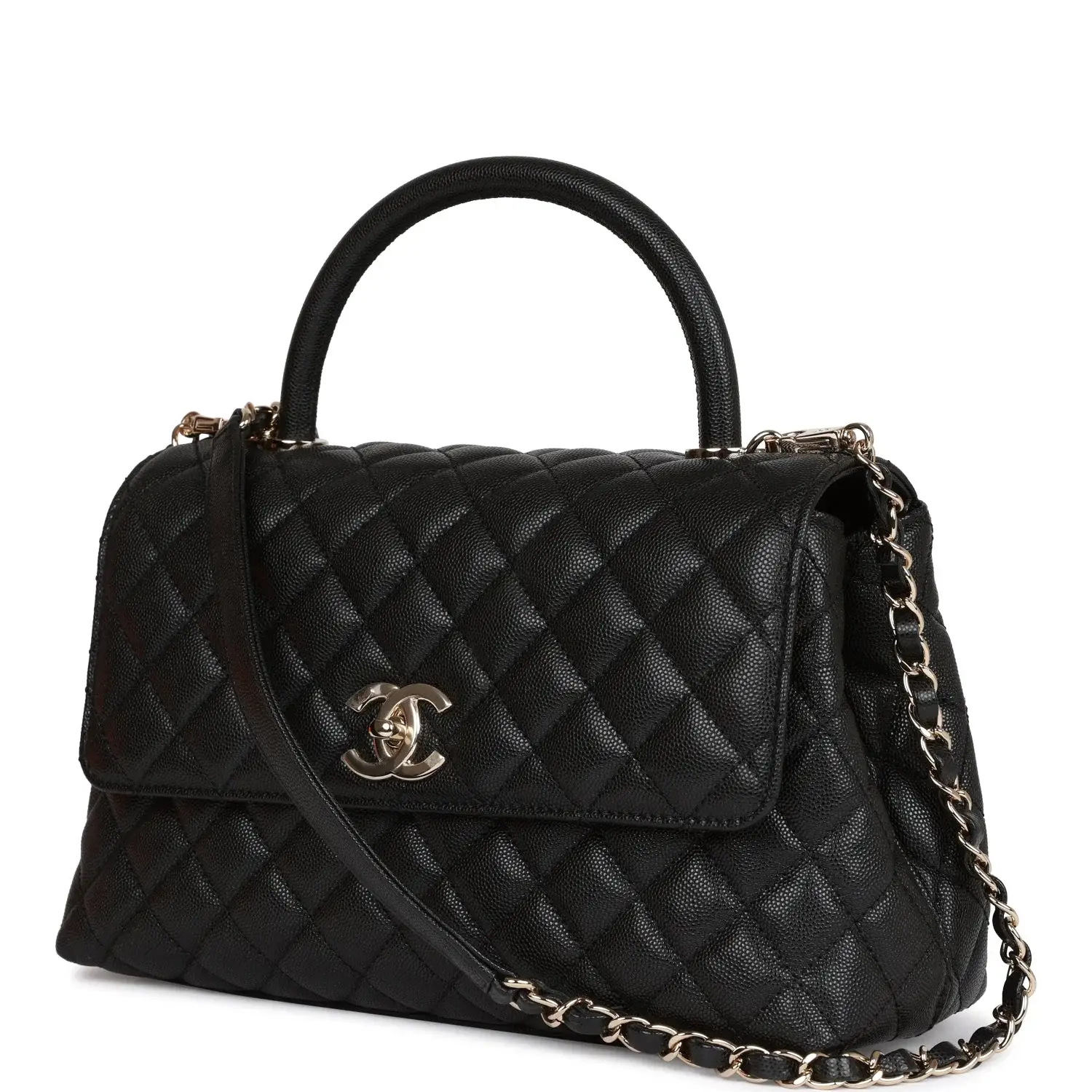 CC Small Coco Handle Flap Bag Black Caviar Light Gold Hardware - image 4