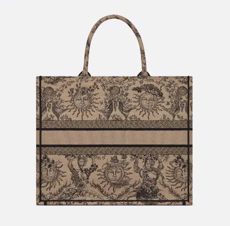 D Book Tote  Beige and Black Toile de Jouy Soleil Embroidery - image 4