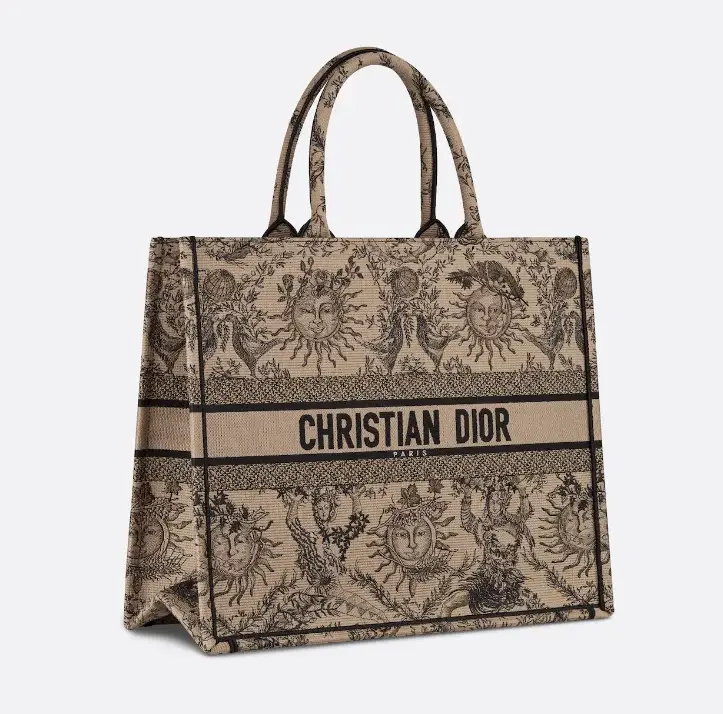 D Book Tote  Beige and Black Toile de Jouy Soleil Embroidery - image 5