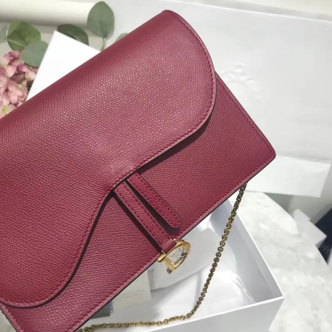 D Bordeaux Calskin Saddle Chain Clutch - image 3