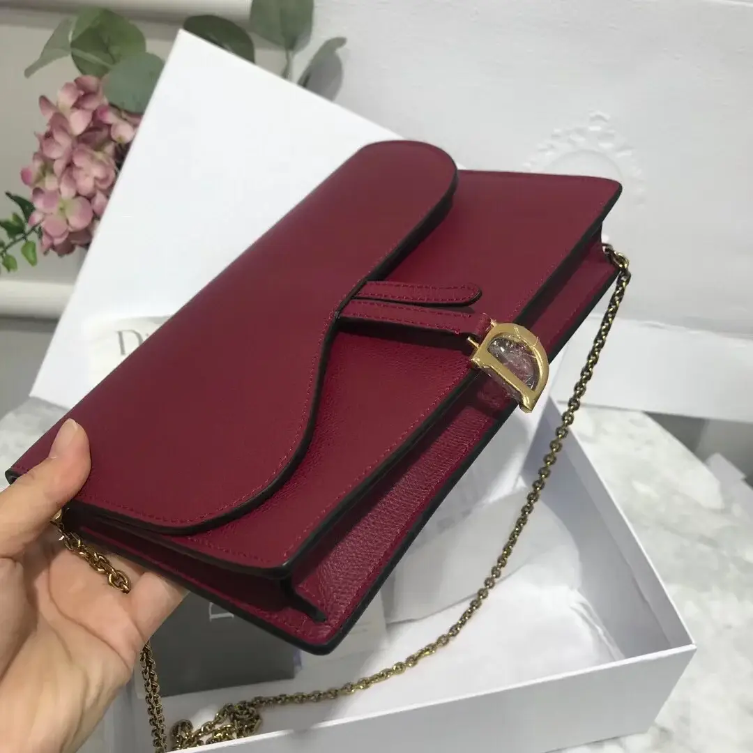 D Bordeaux Calskin Saddle Chain Clutch - image 5