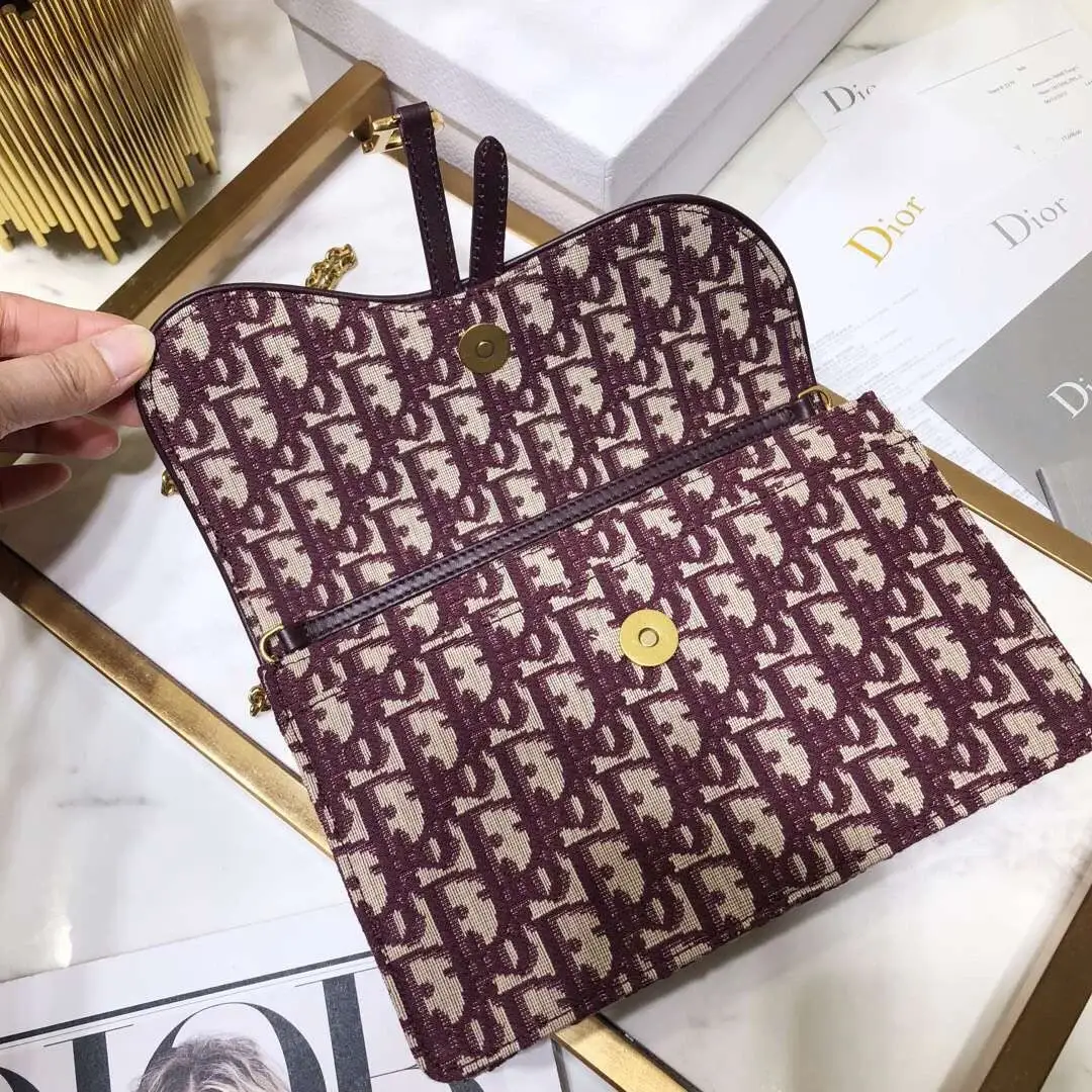 D Bordeaux Oblique Saddle Chain Clutch - image 3
