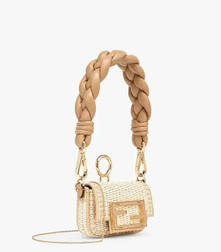 Fd Nano Baguette Charm :C Beige and brown raffia charm - image 2