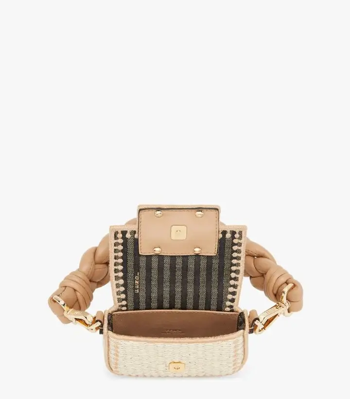 Fd Nano Baguette Charm :C Beige and brown raffia charm - image 3