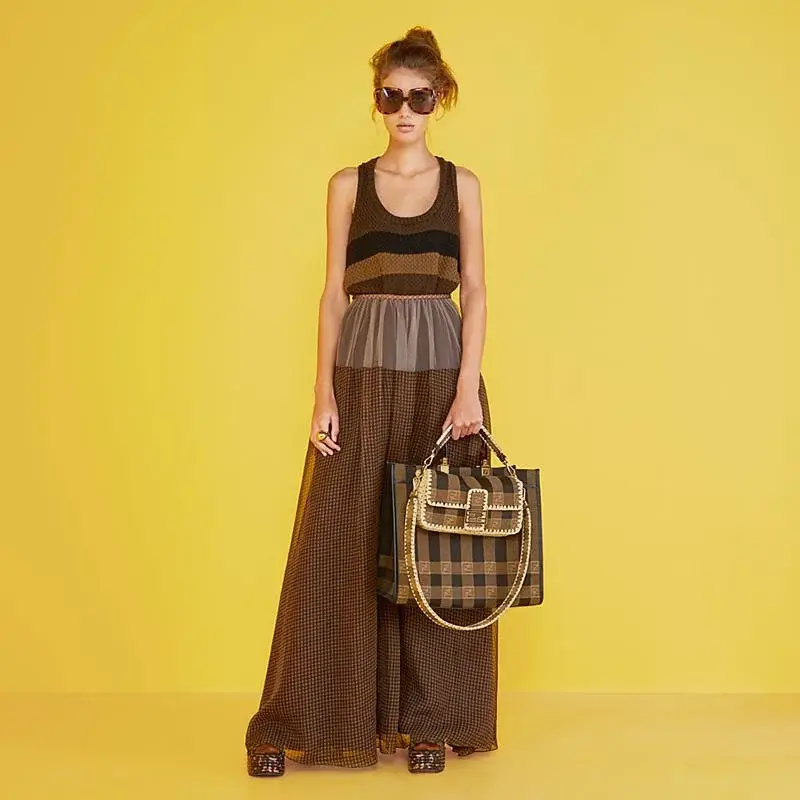 Fd Women Baguette Bag Medium Size Brown Fabric Bag FF - image 5