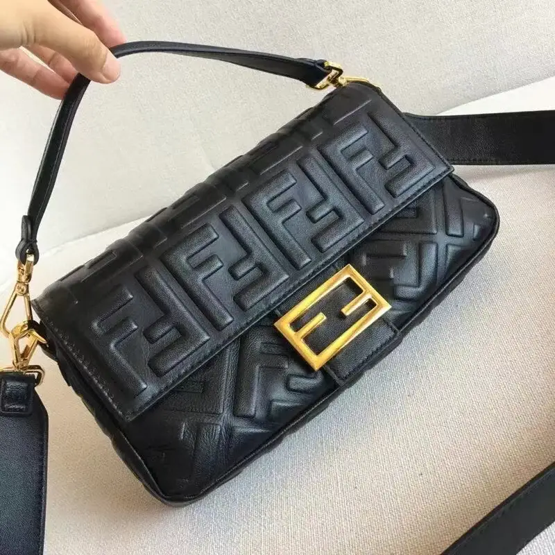 Fd Women Baguette Chain Midi Black Nappa Leather Bag - image 7